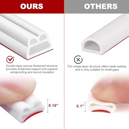 40FT Rubber Weather Stripping Door Seal, Self Adhesive Door Insulation Strip, Block Drafts, Multi-Layer Soundproof, Weatherstripping for Door Frame and Windows (White)