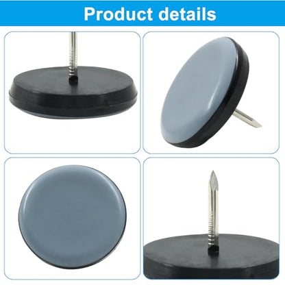 Bivethoi 1-1/4" Nail on Furniture Sliders (24 Pack) - Heavy Duty PTFE Chair Leg Slider Glide Wooden Furniture Movers - Easy & Safe Floor Protector, Grey - size: 1-1/4 inch, Round