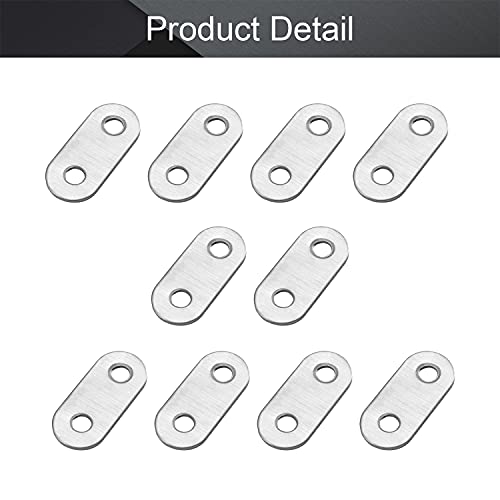 MroMax 10Pcs 201 Stainless Steel Straight Brackets 1.46" x 0.63" Flat Straight Braces Brushed Metal Fixed Connecting Plate for Repairing Furniture, Bookcase, Table, Chair Legs 2 Holes with Screws - size: 1.46"x 0.63"x 0.08"(LxWxT)
