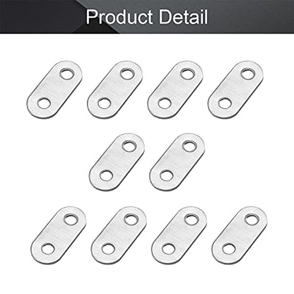 MroMax 10Pcs 201 Stainless Steel Straight Brackets 1.46" x 0.63" Flat Straight Braces Brushed Metal Fixed Connecting Plate for Repairing Furniture, Bookcase, Table, Chair Legs 2 Holes with Screws - size: 1.46"x 0.63"x 0.08"(LxWxT)