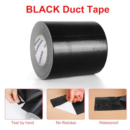 Duct Tape Heavy Duty,6 Inches x 55 Yards,9 Mil Thickness,Strong Industrial Strength,Flexible,No Residue,Waterproof and Tear by Hand,Multi-Use for Indoor & Outdoor Repairs(Black) - size: 6Inch X 55yds