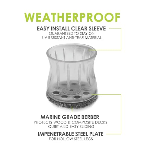 Slipstick GorillaOutdoor Berber Furniture Feet Pads with Clear Sleeve Sock (4 Pack) Outdoor Furniture Sliders for Round & Square Legs, Large - size: Universal Large
