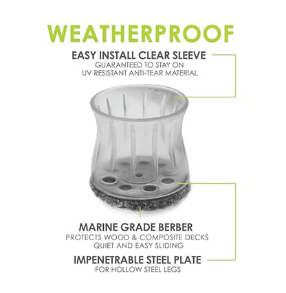 Slipstick GorillaOutdoor Berber Furniture Feet Pads with Clear Sleeve Sock (4 Pack) Outdoor Furniture Sliders for Round & Square Legs, Large - size: Universal Large
