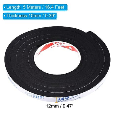 PATIKIL 2m/6.6ft Sealing Foam Tape, 12mm Wide 10mm Thick Single Sided Weather Stripping Door Seal Strip for Window Door Insulation, Black - size: 2mx12mmx10mm