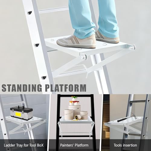 DYRABREST Ladder Work Platform Accessory Foldable Heavy Duty 330lbs Capacity Hanging Step for Multi-Purpose Articulated Ladders Silver