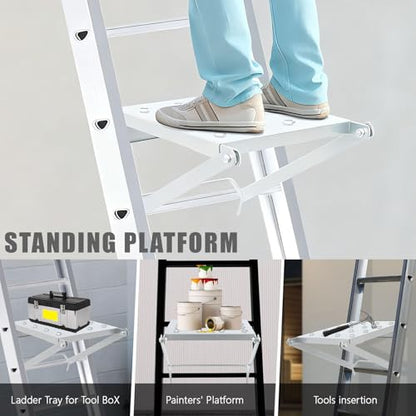 DYRABREST Ladder Work Platform Accessory Foldable Heavy Duty 330lbs Capacity Hanging Step for Multi-Purpose Articulated Ladders Silver
