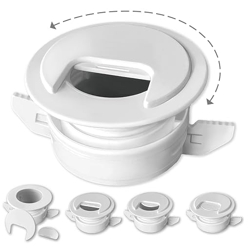 1PK White Patented: Only Cable, Wire, Cord Management, Tool-Free Self-Securing/Locking Grommet with Cap Slider, for Walls, Ceilings, Desks - Used for All Surfaces 3/8" to 1" Thick, Made in USA - color: White, size: 1-Pack