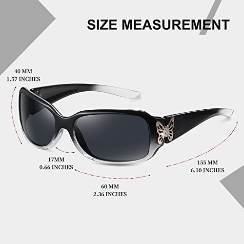 HAOLOTA Women's Polarized Sunglasses - Fashionable Wraparound Butterfly Design with UV400 Protection - color: A04 Gradient Black Frame/Grey Lens
