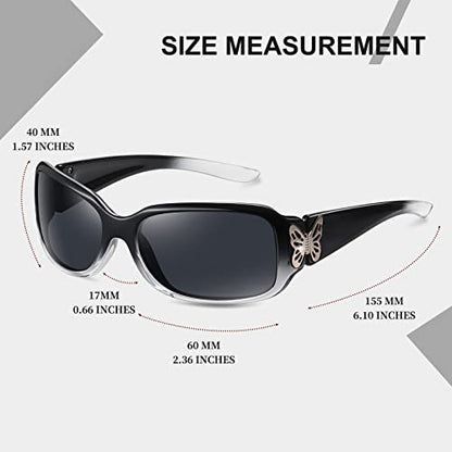HAOLOTA Women's Polarized Sunglasses - Fashionable Wraparound Butterfly Design with UV400 Protection - color: A04 Gradient Black Frame/Grey Lens