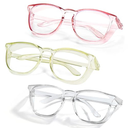 Stylish Safety Glasses Goggles for Women Girls Anti-fog Glasses Protective Eyewear Clear Glasses - color: Clear+pink+green