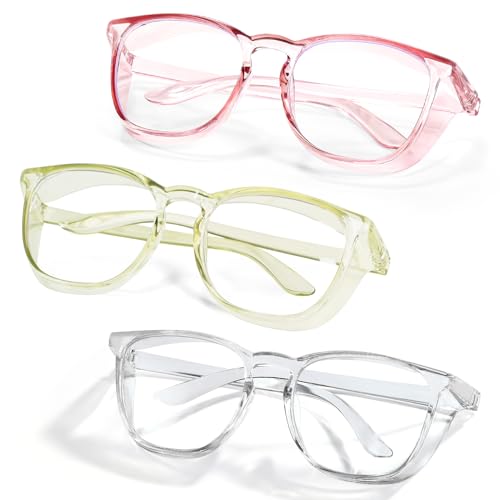 Stylish Safety Glasses Goggles for Women Girls Anti-fog Glasses Protective Eyewear Clear Glasses - color: Clear+pink+green