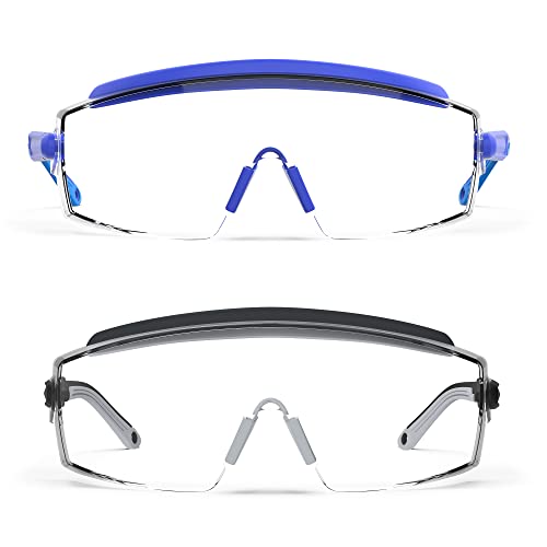 Anti Fog Safety Glasses Safety Goggles Over Glasses Protective Glasses with Anti Scratch Lenses Adjustable - color: 2 Pack (Blue + Black)