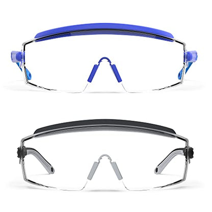Anti Fog Safety Glasses Safety Goggles Over Glasses Protective Glasses with Anti Scratch Lenses Adjustable - color: 2 Pack (Blue + Black)