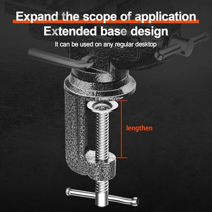 Professional Vise Table, 360° Rotation Work Clamp-On Vise, Versatile Use, Heavy Duty Construction for Woodworking, Metalworking, Handcraft (2.4 Inch) - size: 2.4 Inch