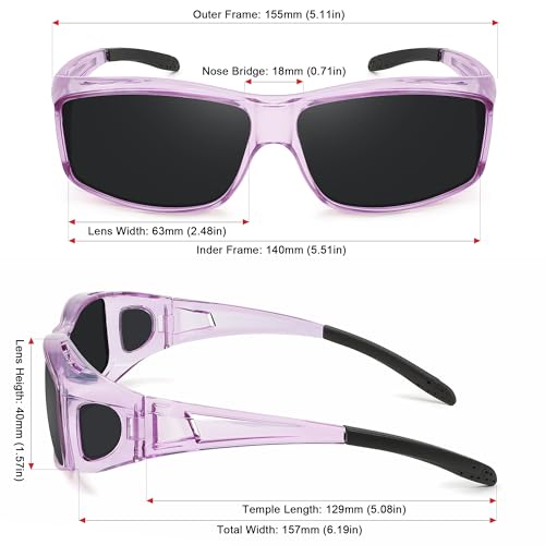 MEETSUN Fit Over Glasses Sunglasses for Men Women,Wrap Around Sunglasses Polarized UV400 Protection - color: (Z1)-clear Purple-gray Lens