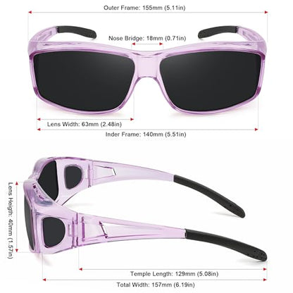 MEETSUN Fit Over Glasses Sunglasses for Men Women,Wrap Around Sunglasses Polarized UV400 Protection - color: (Z1)-clear Purple-gray Lens