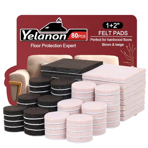 Yelanon Felt Furniture Pads for Hardwood Floors -80 Pcs Premium Felt Pads for Chair Legs, Floor Protectors for Furniture,Brown&Beige - size: 80pcs Beige&brown