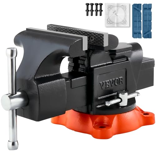 VEVOR Bench Vise, 5" Jaw Width, 5" Max Jaw Opening Multipurpose Vise with 360° Swivel Locking Base, 2.8" Throat Depth, Heavy Duty Ductile Iron Workbench Vise with Anvil, for Clamping Round Pipes - size: 5-inch