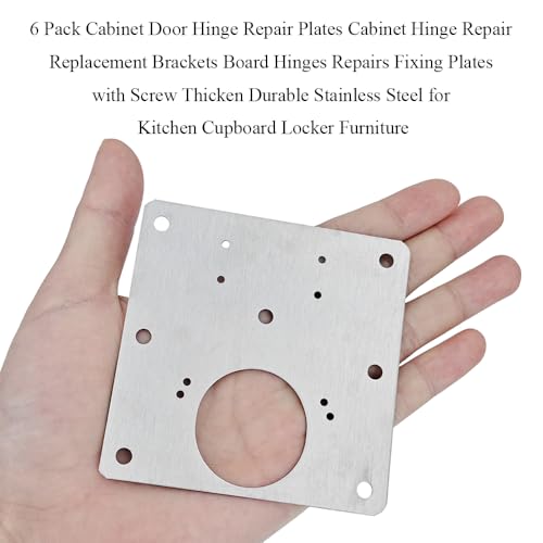 6 Pack Cabinet Door Hinge Repair Plates Cabinet Hinge Repair Replacement Brackets Board Hinges Repairs Fixing Plates with Screw Thicken Durable Stainless Steel for Kitchen Cupboard Locker Furniture - size: 3.54x3.54 inch-6P