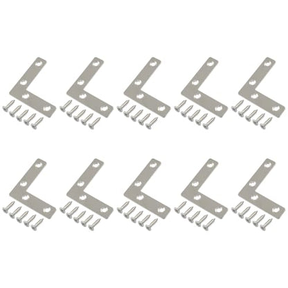 Bivethoi 10 Pack Repair Mending Bracket Plate, Stainless Steel Flat L Brackets, Flat Angle Corner Brace Bracket, Heavy Duty L Corner Brace Joining Plate with Screws(60 mm x 60 mm) - size: 60*60mm/2.4*2.4''