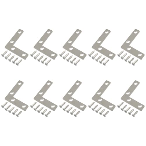 Bivethoi 10 Pack Repair Mending Bracket Plate, Stainless Steel Flat L Brackets, Flat Angle Corner Brace Bracket, Heavy Duty L Corner Brace Joining Plate with Screws(60 mm x 60 mm) - size: 60*60mm/2.4*2.4''
