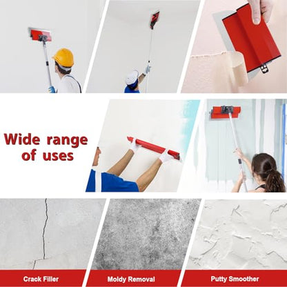 DEKEones Drywall Skimming Blade Set, Stainless Steel 10",16" & 24" Skimming Blades with 28"-62" Extension Handle Pole, Professional Drywall Skimming Tools for Smoothing Wall and Ceiling