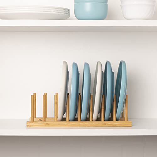 HBlife 4pcs Bamboo Dish Plate Bowl Cup Book Pot Lid Cutting Board Drying Rack Stand Drainer Storage Holder Organizer Kitchen Cabinet (Keep Dry) - color: Bamboo 8 Slots 4pcs