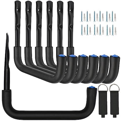 Heavy Duty Garage Storage Hooks, Wall Mount Garage Hanger & Organizer, 9.4Inch Storage Hooks for Garden Tools, Ladders, Bikes, Bulky Items, 6 Pack (‎16G-9.4inch)