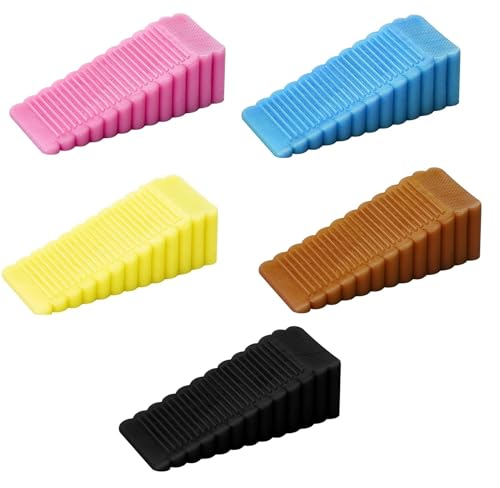 Door Stop Wedge Set, 5-Pack, Multi-Color, Non-Slip Rubber, 3.7 x 1.6 x 1.1 inches
