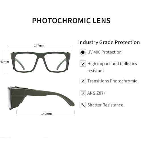 UV400 Bluelight Transition Photochromic Safety Glases Anti Scratch and Impact Resistant,Meets ANSI Z87.1 Standard - color: Military Green