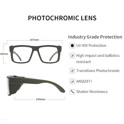 UV400 Bluelight Transition Photochromic Safety Glases Anti Scratch and Impact Resistant,Meets ANSI Z87.1 Standard - color: Military Green