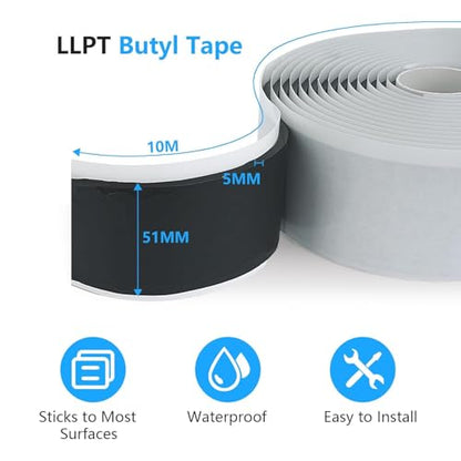 LLPT Butyl Tape Black 2 Inch x 33 Feet 5mm Thickness Water Tight Seal for Leak Proof EPDM RV Repair Window Glass Boat Sealing Roof Pipe Patching(BST5110) - color: Black, size: 2" x 33 Ft