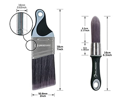 ROLLINGDOG 2 Inch Trim Paint Brush - 50mm Angled Sash Paint Brush and Pointed Round Trim Brush for Painting Walls and Ceilings - color: 2pc Trim Paint Brush Set