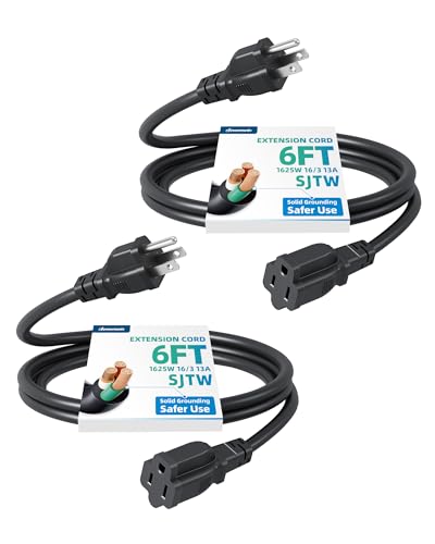 DEWENWILS 2 Pack 6FT Outdoor Extension Cord Waterproof, Short Extension Cord 16 AWG SJTW, NEMA 5-15P to 5-15R, 3 Prong Grounded Plug, for Indoor and Outdoor, ETL Listed, Black - color: Black, size: 6 feet