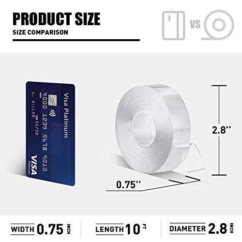 CLAVICHORD Double Sided Tape Heavy Duty, Clear Acrylic Mounting Tape, Strong Adhesive, Removable, No Residue, Transparent Nano Tape for Wall Decor, Poster, Picture Hanging, DIY Crafts (3/4’’x10FT) - size: 0.75”