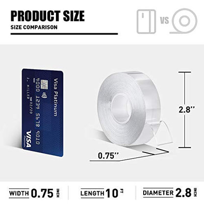 CLAVICHORD Double Sided Tape Heavy Duty, Clear Acrylic Mounting Tape, Strong Adhesive, Removable, No Residue, Transparent Nano Tape for Wall Decor, Poster, Picture Hanging, DIY Crafts (3/4’’x10FT) - size: 0.75”