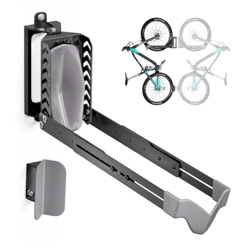 Swivel Bike Rack Wall Mount, Bike Hangers for Garage, Space-Saving Vertical Bike Holder, Holds up to 77 lbs, Bicycle Wall Hanger Storage, No Heavy Lifting Required Indoor Hanging Bike Rack-Gray - color: Gray, size: 1 Pack