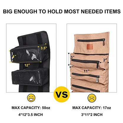 Tool Roll - Canvas Wrench Tool Organizer with 4 Pockets (Black) - color: Black, size: 4 Zipper Pockets