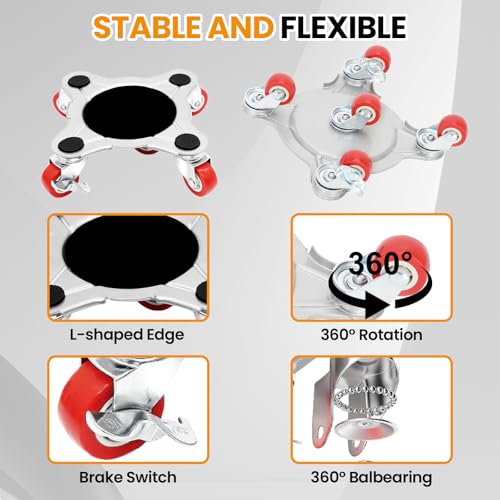 3300 lbs Load Capacity-Furniture Dolly, Carbon Steel Panel Furniture Movers with 5 Wheels, Locking 360° Swivel Rubber Casters, Furniture Lifter, Heavy Duty Furniture Sliders, Easily Move Furniture - color: Red Wheel