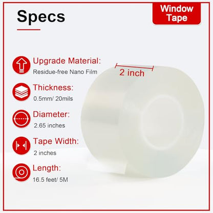 Transparent Window Weather Sealing Tape 2 Inch x 16.5 FT Weather Stripping Residue-Free Clear Window Insulation Caulk for Shower Glass Gaps and Clear Tape Doors Windows Windproof - size: 2 IN - 16.5 Ft Clear