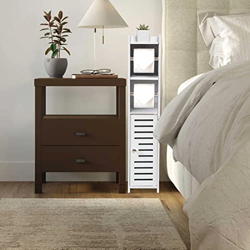 TUOXINEM Small Bathroom Storage with Dual Rods, Over The Toilet, Slim Toilet Paper Storage with 4 Tier Design, Fit Mega Roll (White) - size: 30 inches H (with 2 Rollers)
