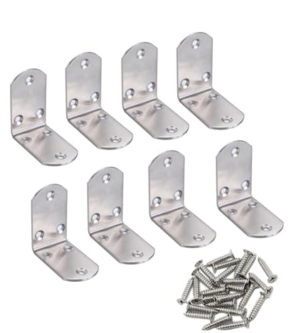 4 Pack Flat Mending Plate for Wood, Stainless Steel Straight Brackets Flat Repair Fixing Wood Brace Joining Plates Connector with Fixing Screws (8, L-Shaped Bracket 1.5*2.55*2.55in) - size: L-Shaped Bracket 1.5*2.55*2.55 in