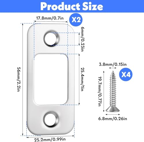 2 Sets Security Deadbolt Strike Plate Kit, 1" x 2-1/4" Door Strike Plate Shim & Spacer, Reinforced Stainless Steel Dead Bolt Strike Plates for Door Jamb Repair, Includes Long Screws (Brushed Nickel)