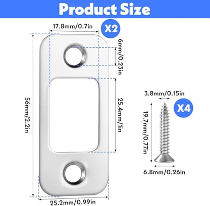 2 Sets Security Deadbolt Strike Plate Kit, 1" x 2-1/4" Door Strike Plate Shim & Spacer, Reinforced Stainless Steel Dead Bolt Strike Plates for Door Jamb Repair, Includes Long Screws (Brushed Nickel)