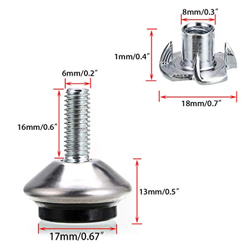 OwnMy M6 Adjustable Swivel Leveling Feet 12 PCS Heavy Duty Furniture Table Legs Swivel Leveler Feets with T-Nut, Swivel Heavy Duty Leveling Legs for Workbench, DIY Projects