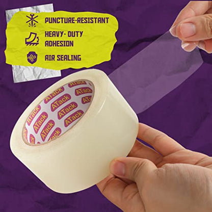 ATack Transparent Window Weather Sealing Tape, 2-Inch x 30 Yards, Clear Window Draft Isolation Sealing Film Tape- No Residue, Surface-Safe, Wood-Safe, Removes Cleanly - size: 2" X 30 Yards (Single Pack)