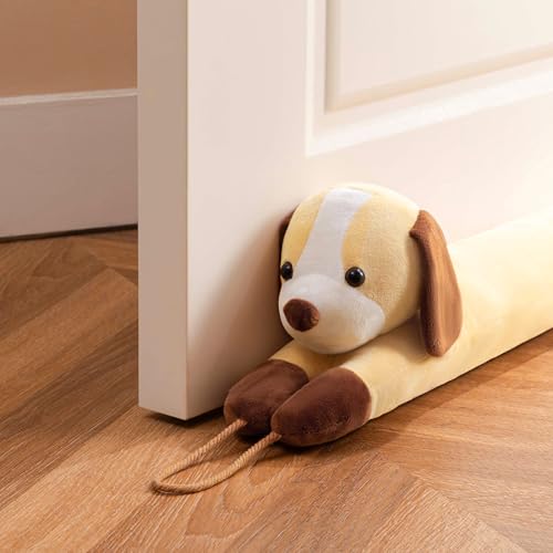 habibee Door Draft Stopper 36 inch to Avoid Noise or Cold Air, Decorative Animal Draft Blocker for Window, Cute Door Draft with Hanging Loops for Sweet Home Decor, Yellow Dog - color: Yellow Dog, size: 36 inch