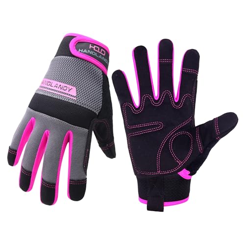 HANDLANDY HLDD Work Gloves Women, Safety Work Gloves Touchscreen Working Glove for Mechanic, Gardening, Construction, DIY - color: Pink, size: X-Small