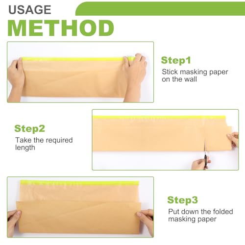12Inchx50Feet Pre-Taped Masking Paper Roll - Heavy Painters Paper with Adhesive, Tear-Resistant for Auto Body, Wall Painting, Floor Protection, Furniture&DIY Projects(6 Roll) (6, 12inch*50feet)