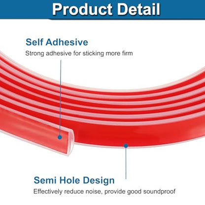 PATIKIL Silicone Weather Stripping Door Seal, 19.7 ft D Shape Weather Stripping Self Adhesive Door Seal Strip for Door Frame, Window Sealing, Large Gap, 1/2" Wx5/128 Tx1/5 H, Clear/Red - size: 19.7 Ft Long, 1/2"wx5/128"tx1/5"h